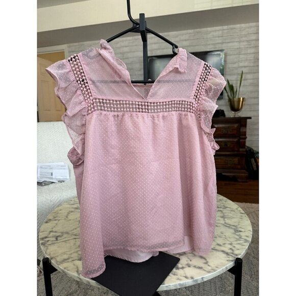 BB Dakota Roslyn Swiss Dot Victorian Blouse Pink Ruffle Women's Size M - Picture 3 of 6